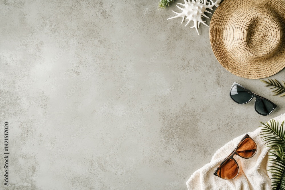 Summer essentials on a textured surface