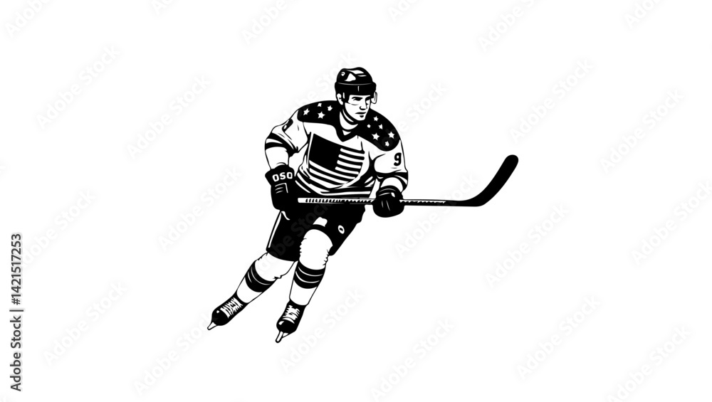 Obraz premium Hockey player silhouette vector sport, hockey, player, winter, boy, people, vector, ski, silhouette, ice, snowboard, person, sports, helmet, action, baseball, woman, illustration, fun, athlete, child,