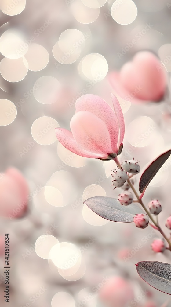 Fototapeta premium Delicate Pink Blossom Flowers Soft Bokeh Background
