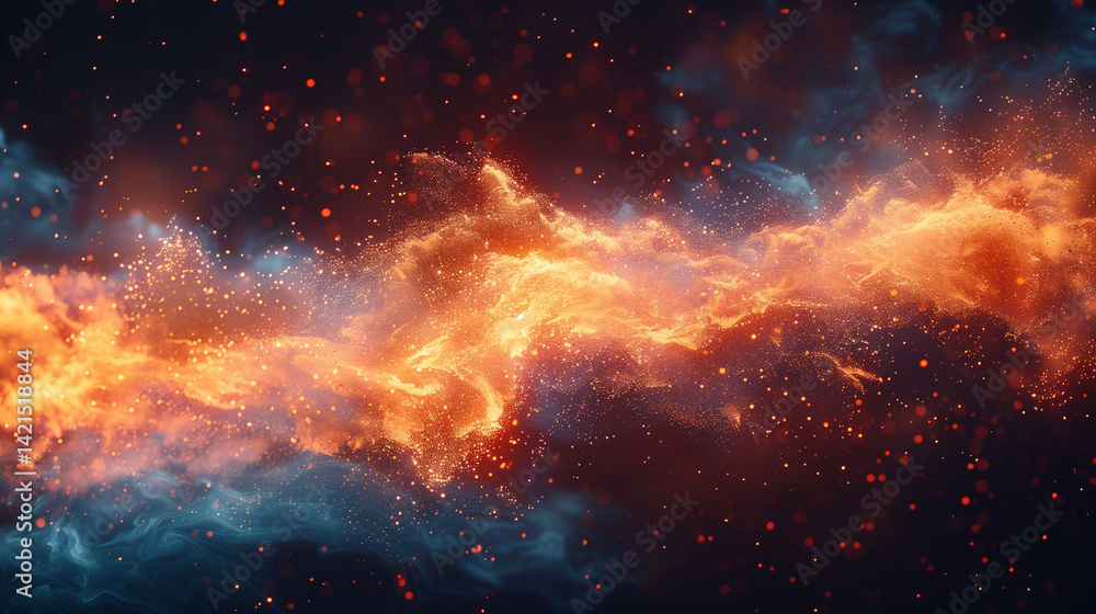 Fototapeta premium Cyberpunk Yellow Dust Explosion – Glossy Black Neon Background with Electric Blue Circuit Patterns – Ultra-Contrast Sci-Fi Clip Art for Tech Branding & Game Design (Vector Style)