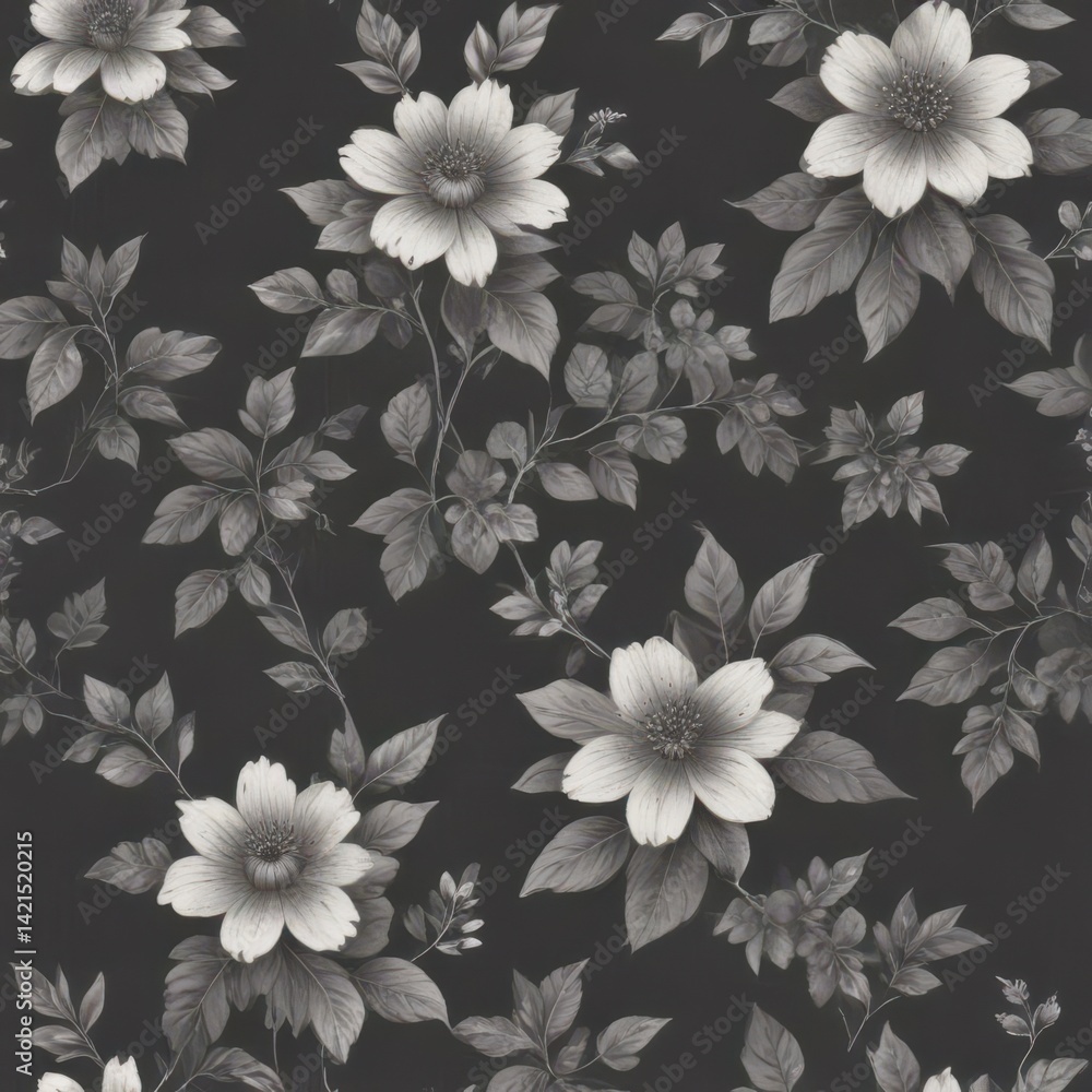 Fototapeta premium seamless floral background, seamless floral pattern, seamless pattern with white flowers