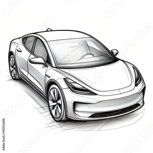 Car sketch in black and white, automotive design and transportation