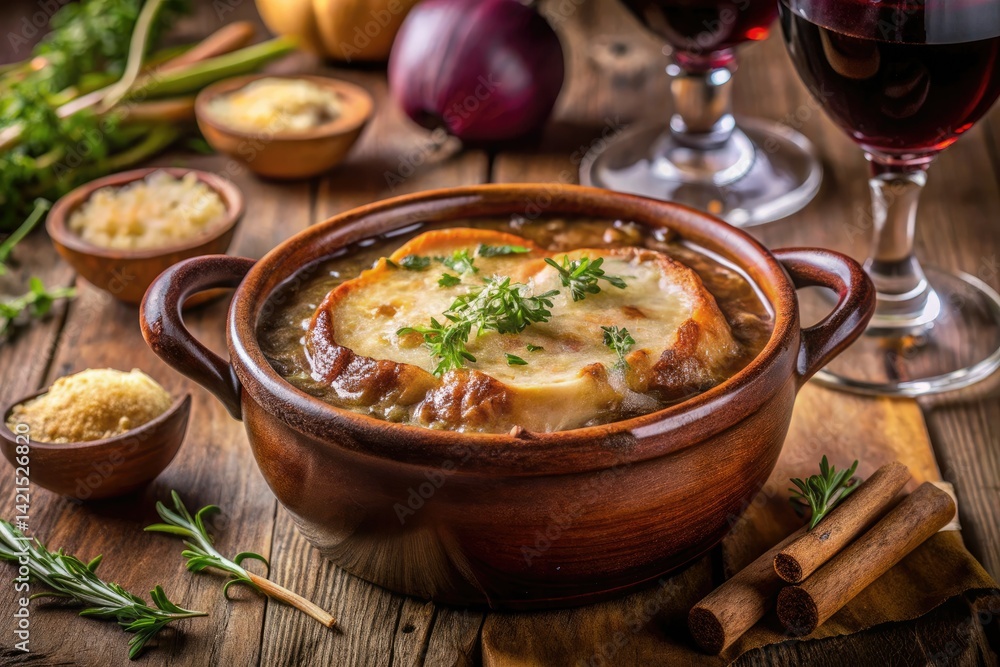 French Onion Soup Recipe with Red Wine: Gourmet French Onion Soup Photography French Onion Soup Recipe with Red Wine: Gourmet French Onion Soup Photography
