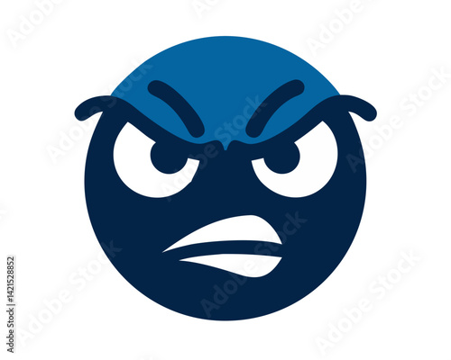 Angry face emoji expressing frustration in blue tones  