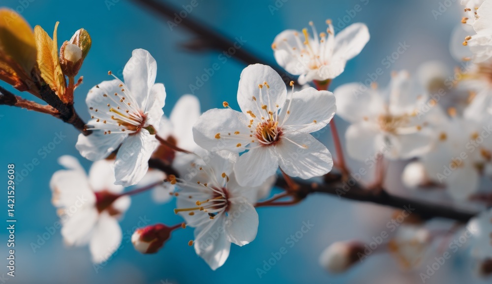 Stunning White Blossoms Blooming on Branch in Springtime, Nature's Beauty in Full Bloom Outdoors Stunning White Blossoms Blooming on Branch in Springtime, Nature's Beauty in Full Bloom Outdoors