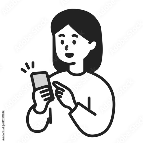 スマートフォンを操作する若い女性のシンプルなベクターイラスト素材
