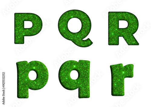 Green glitter Bling texture Foil font  P, Q, R  Alphabet letter text typography font  copy.png