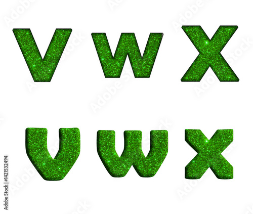 Green glitter Bling texture Foil font  V, W, X  Alphabet letter text typography font  copy.png