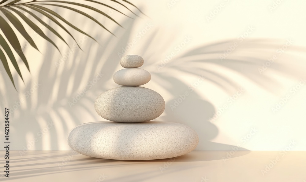 Stacked stones, shadows, calm Stacked stones, shadows, calm