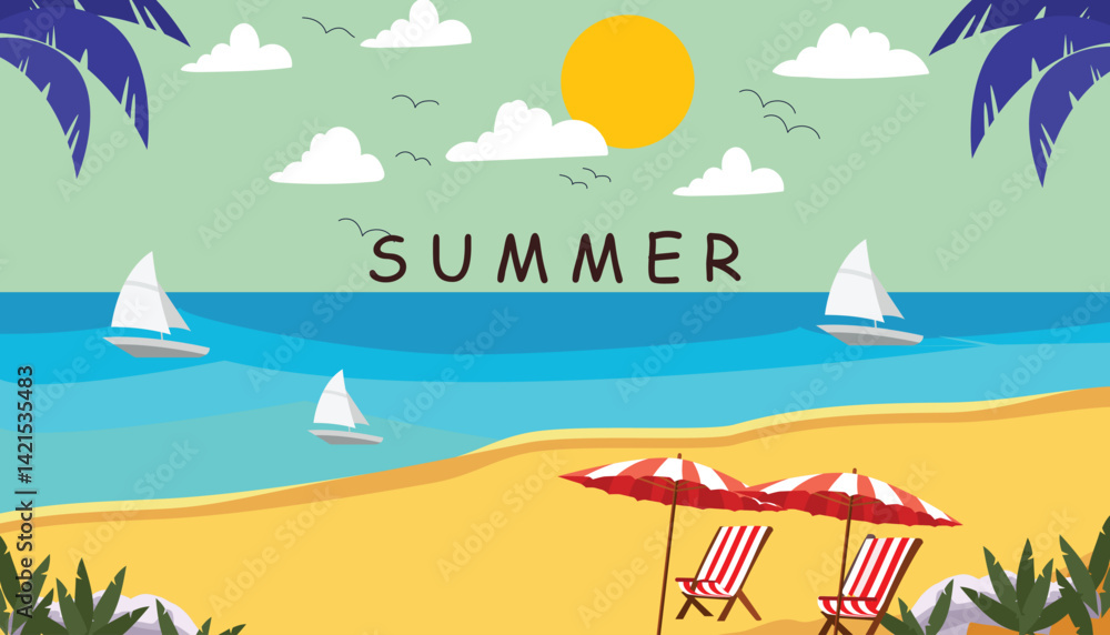 Obraz premium happy summer vector illustration template for social media poster and banner, happy summer banner, happy summer template, happy summer editable file