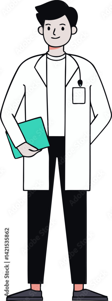 Stylish Doctor Standing with Hands in Pockets, Flat Vector Illustration Stylish Doctor Standing with Hands in Pockets, Flat Vector Illustration