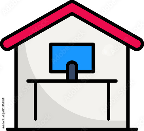 Work From Home Icon with Laptop and Desk