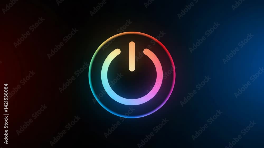 Colorful power button symbol on dark background Colorful power button symbol on dark background