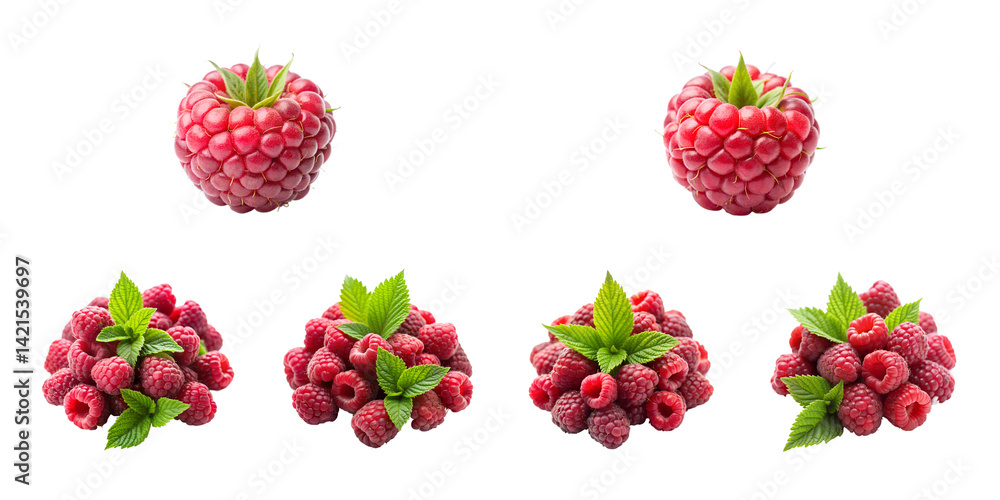 set of fresh raspberries isolated transparent background set of fresh raspberries isolated transparent background