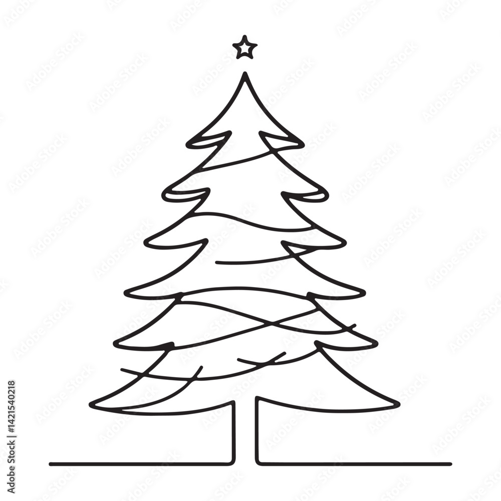 Christmas Tree Silhouette Elegant Single Line Art Vector Graphic Christmas Tree Silhouette Elegant Single Line Art Vector Graphic
