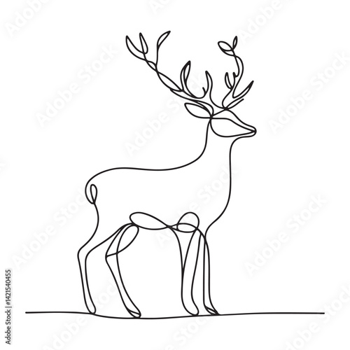 Reindeer standing peacefully line art vector illustration drawing