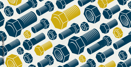 Bolts and nuts seamless background, repair and maintenance workshop tiling wallpaper, mechanic technics service endless pattern, elements easy to use separately.
