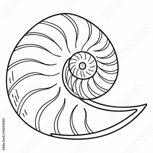 Sea Snail with Decorative Shell – Line Art