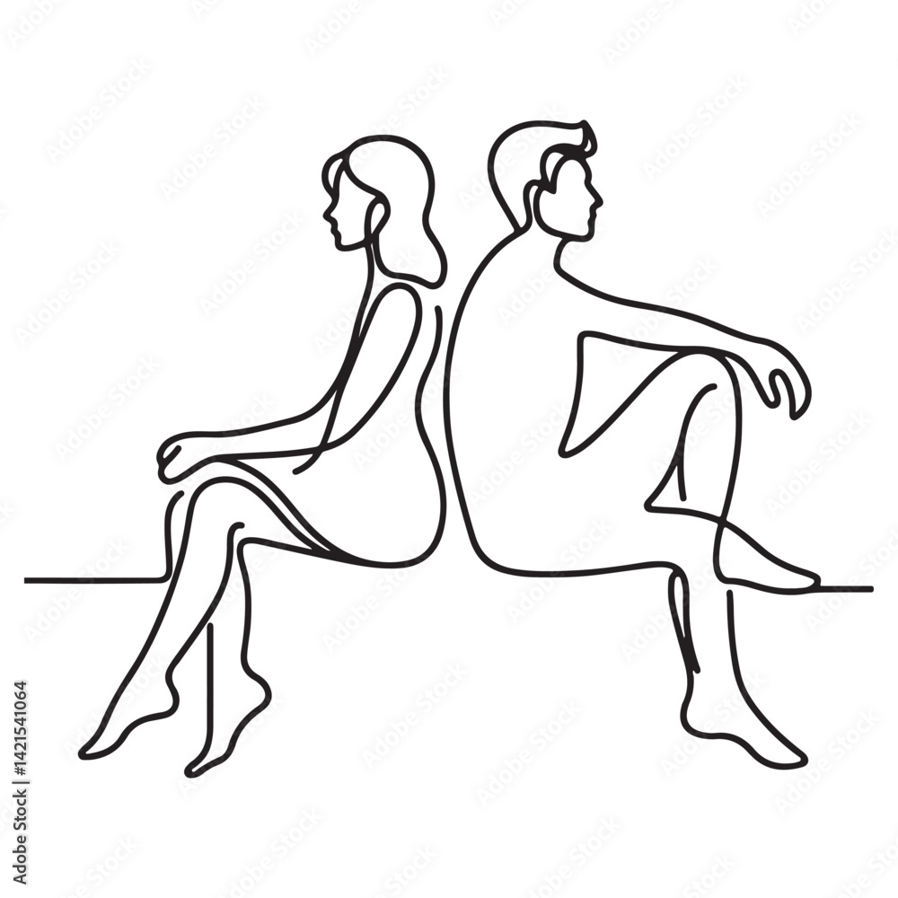 Contrasting Relationship Silhouette One Line Drawing Separated Couple Art Contrasting Relationship Silhouette One Line Drawing Separated Couple Art