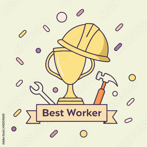 Trophy for Best Worker – Cartoon Style