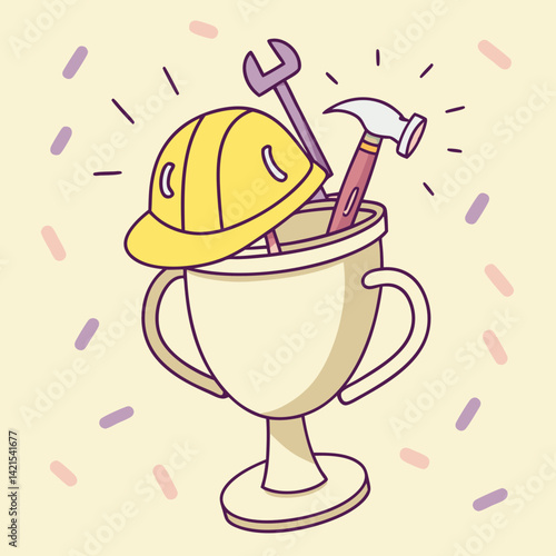 Trophy for Best Worker – Cartoon Style