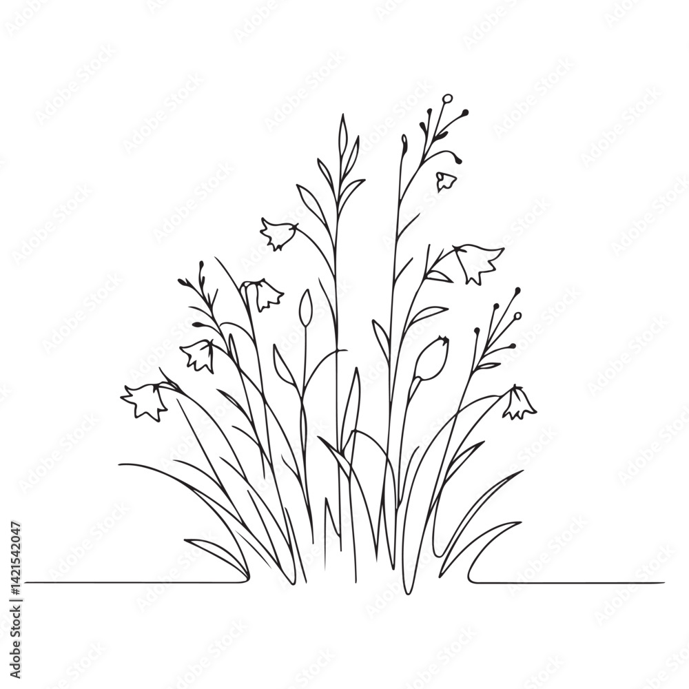Naklejka premium Delicate Wildflowers One Line Drawing Illustrating Nature and Simplicity