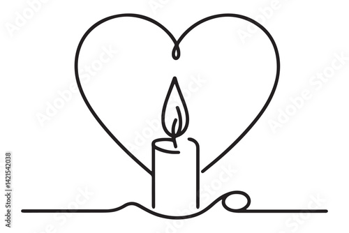 Heart and Candle One Line Drawing Symbolizing Love Hope Remembrance