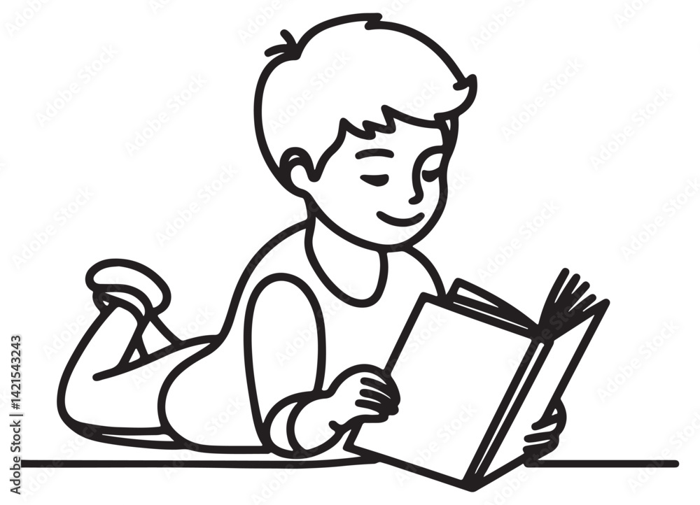 Silhouette of Boy Reading Book Illustration for Education Material Silhouette of Boy Reading Book Illustration for Education Material