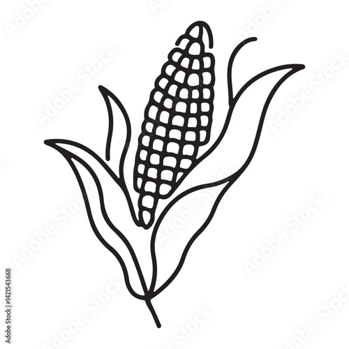 Black and White Corn on the Cob Line Art Illustration