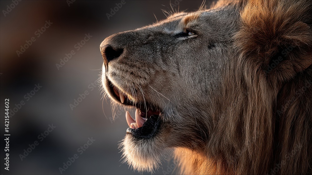 Naklejka premium Dark-maned male lion roaming the savannah wildlife photography delight