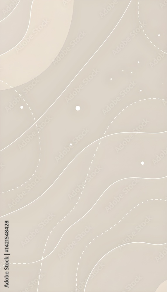 Minimalistic lines and dots in a muted beige, white, and gray palette, creating a smooth, abstract design that seamlessly repeats, evoking a soft, elegant, and sophisticated aesthetic.