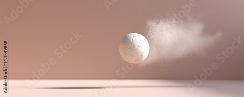 Obraz na płótnie volleyball is captured mid air, creating dynamic scene with cloud of sand trailing behind it, showcasing motion and energy. soft background enhances focus on ball movement w salonie
