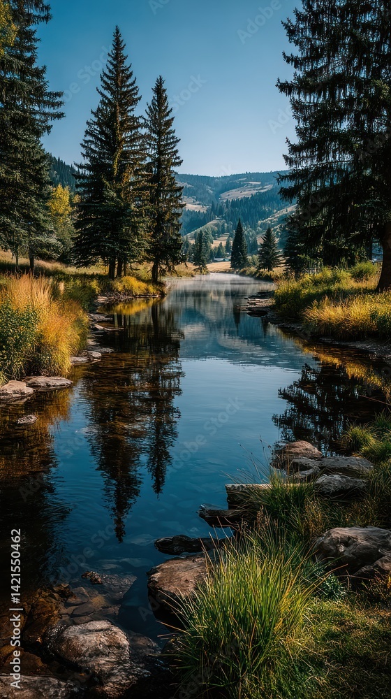 Serene mountain stream. Peaceful reflections Serene mountain stream. Peaceful reflections