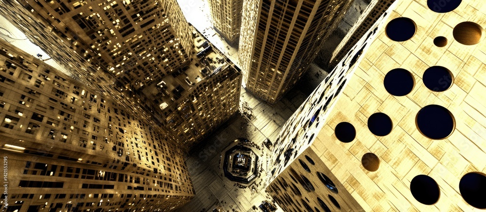 Golden Cityscape Aerial View