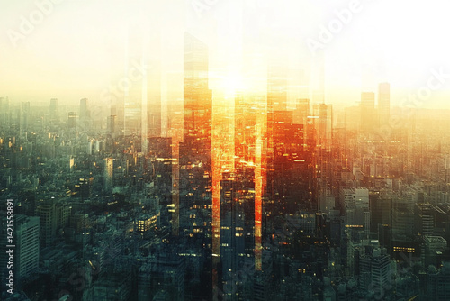 Wallpaper Mural Golden sunrise over a dense city skyline urban landscape view Torontodigital.ca