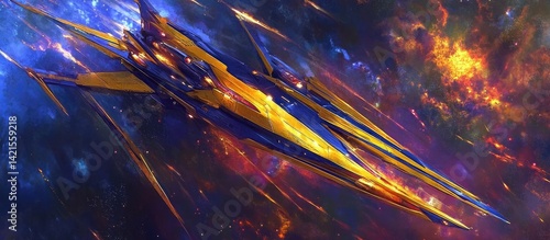 Obraz na płótnie Golden Spaceship in Cosmic Conflict w salonie
