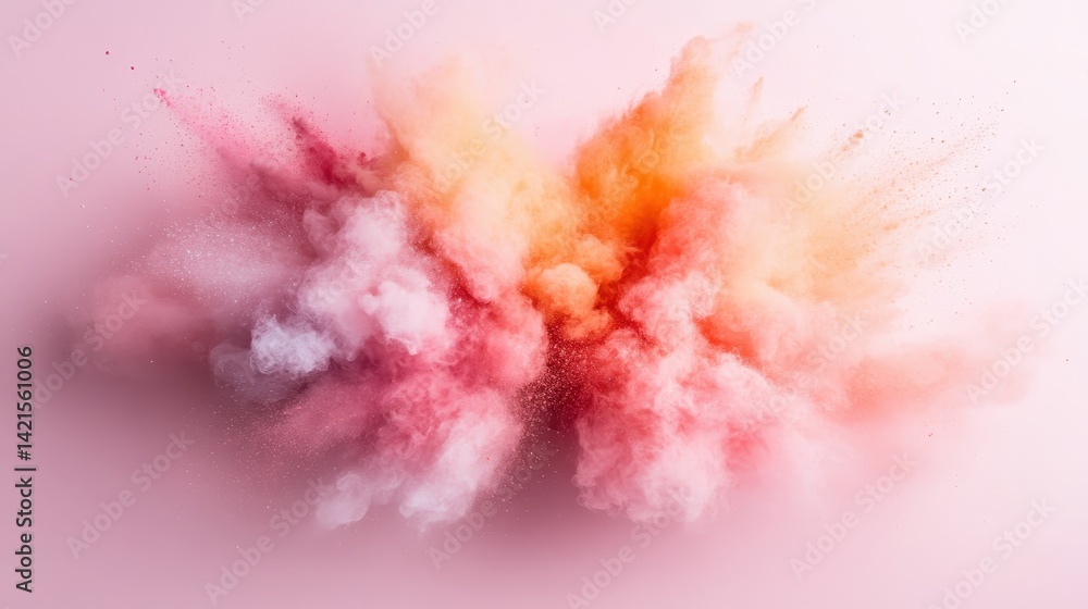 An explosive creation of colorful powder clouds, blending soft pinks, oranges, and whites, symbolizing creativity, spontaneity, and the beauty of abstract art in motion. An explosive creation of colorful powder clouds, blending soft pinks, oranges, and whites, symbolizing creativity, spontaneity, and the beauty of abstract art in motion.
