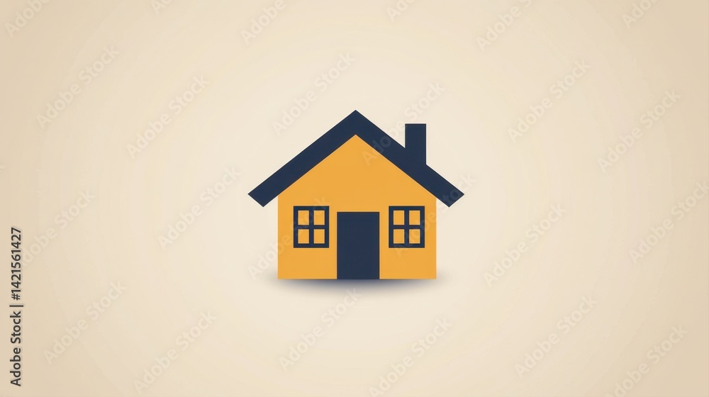 Minimalist Illustration of a Yellow House with Windows and a Chimney on a Light Background Minimalist Illustration of a Yellow House with Windows and a Chimney on a Light Background