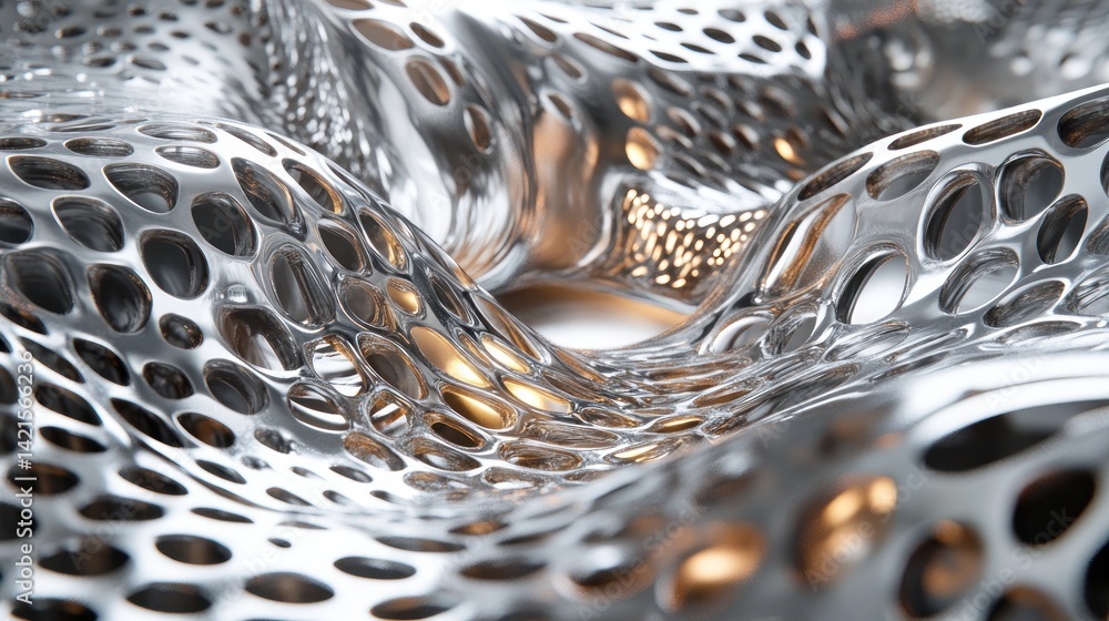 Abstract metallic wavy surface with perforated design