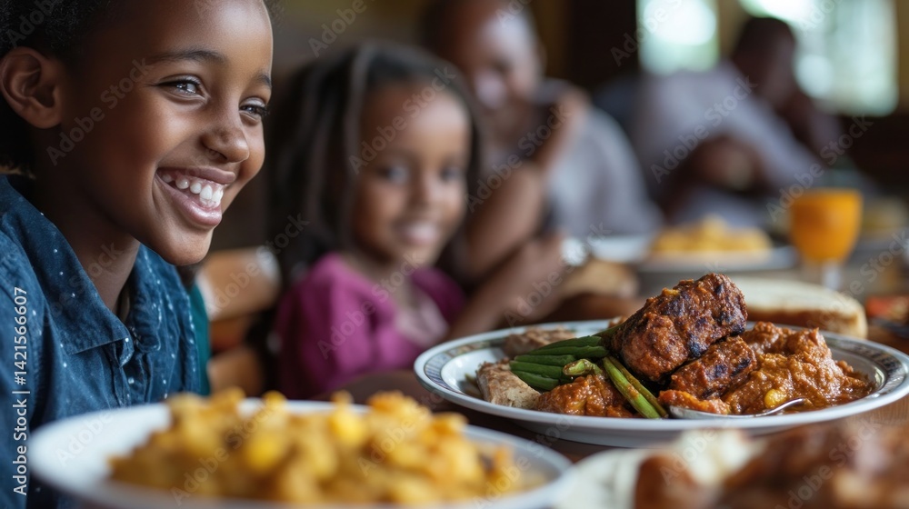 Happy African children enjoying a family meal. Happy African children enjoying a family meal.