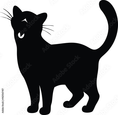 Black Silhouette Cat Meowing Vector