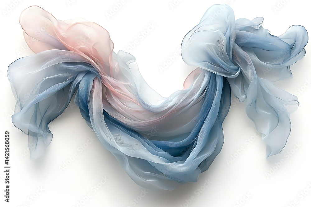Fototapeta premium Flowing pastel silk scarf on white for fashion design, product shots, presentations, and textiles