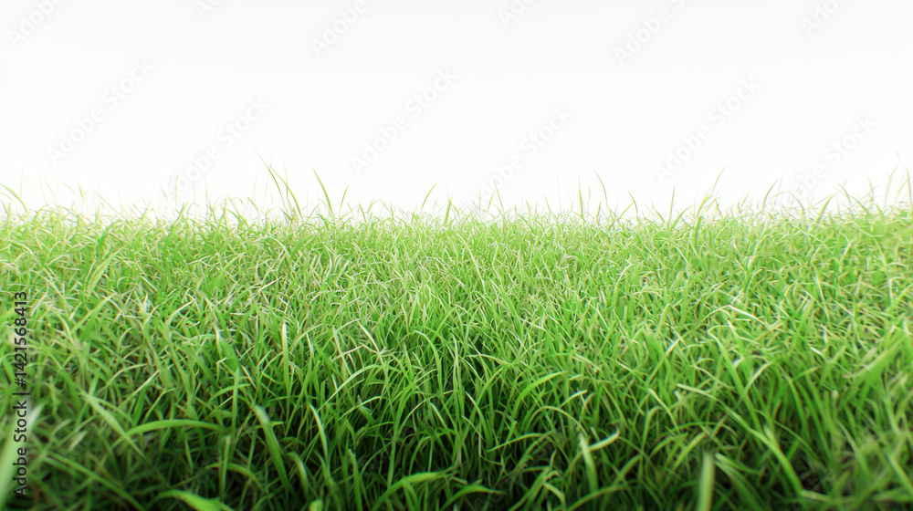 Fototapeta premium Lush green grass blades stretch towards a bright, soft sky, evoking a sense of serene nature and peaceful simplicity in this captivating landscape scene right here.