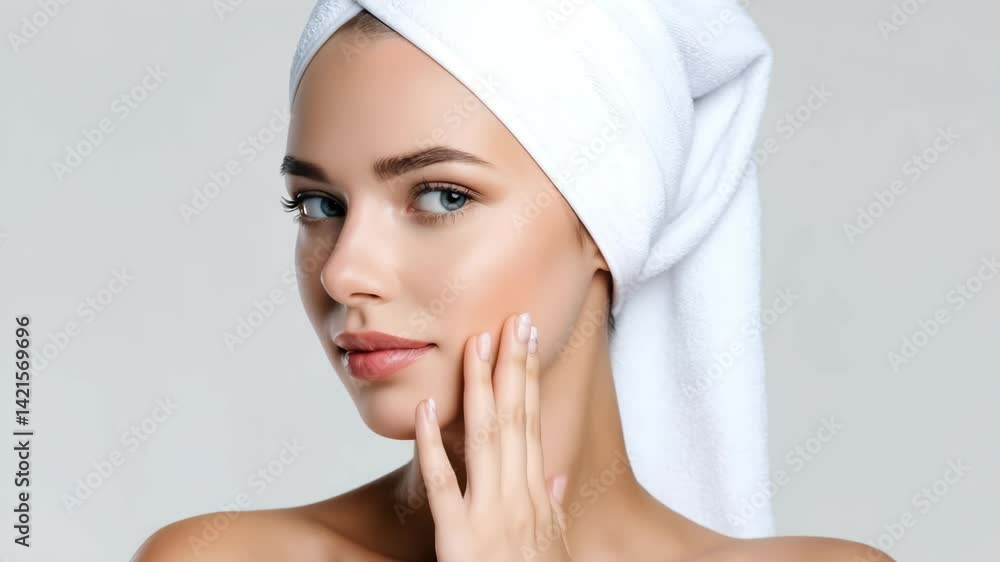 Beauty Skin Care concept, Skincare model with towel, natural beauty focus. Beauty Skin Care concept, Skincare model with towel, natural beauty focus.