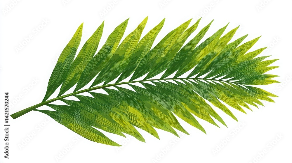 Stylized vector art of a green palm leaf on a plain white background for modern design projects Stylized vector art of a green palm leaf on a plain white background for modern design projects