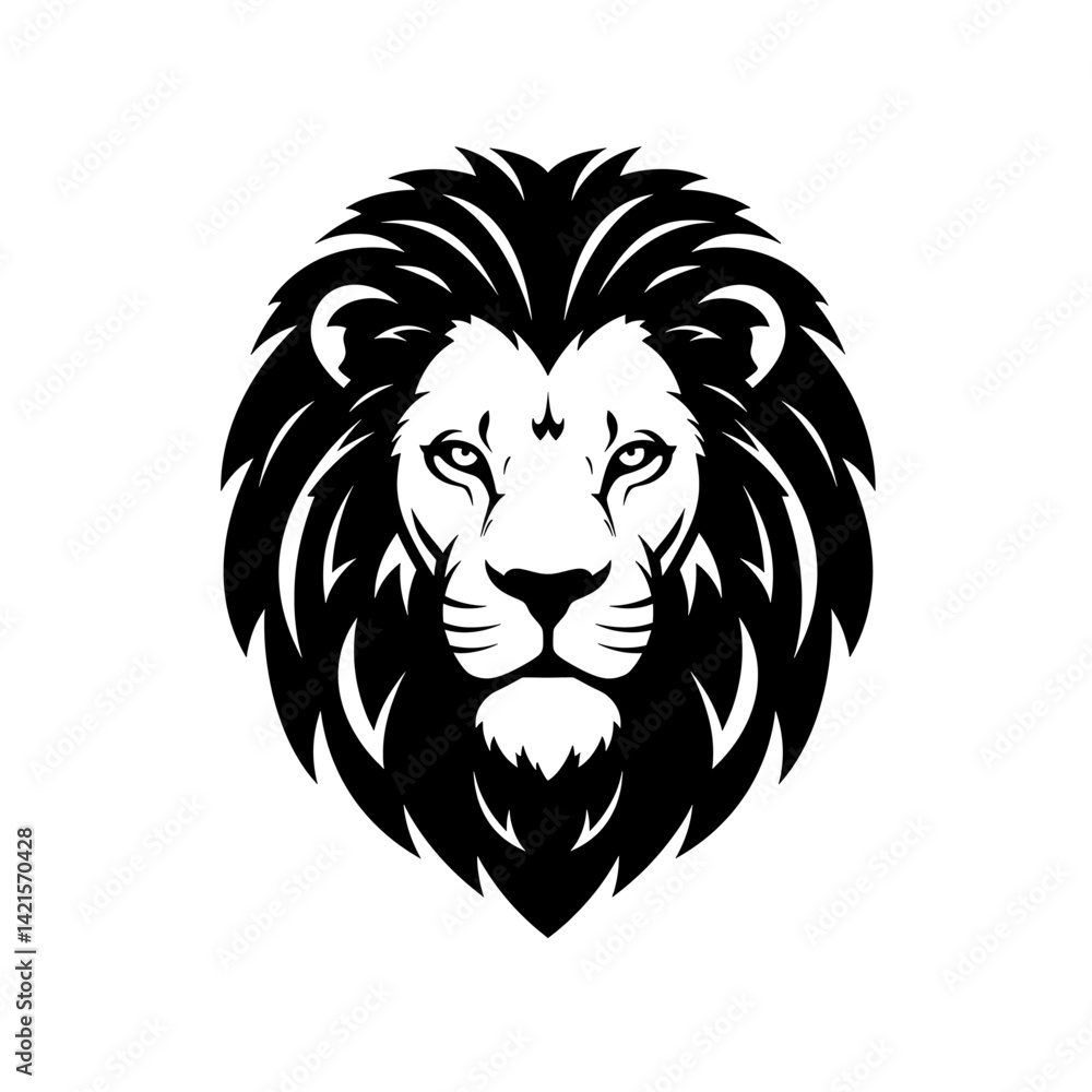 Lion head icon in minimal vector silhouette with thick mane and powerful jawline Lion head icon in minimal vector silhouette with thick mane and powerful jawline