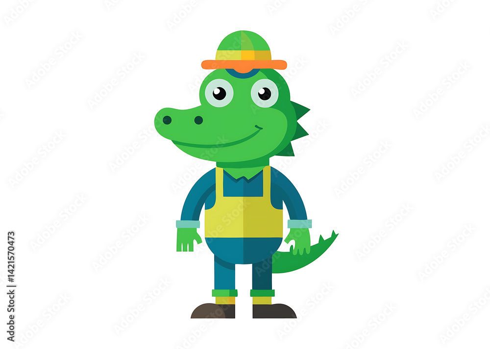 Flat and Minimal cartoon crocodile, worker uniform, mascot logo design Flat and Minimal cartoon crocodile, worker uniform, mascot logo design