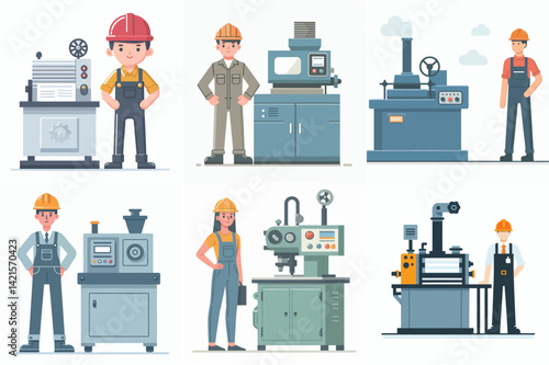 Factory Worker & Industrial Machinery Set