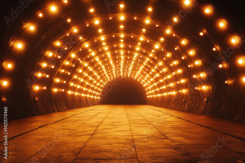 Wallpaper Mural Illuminated tunnel pathway warm lights glowing dark background Torontodigital.ca