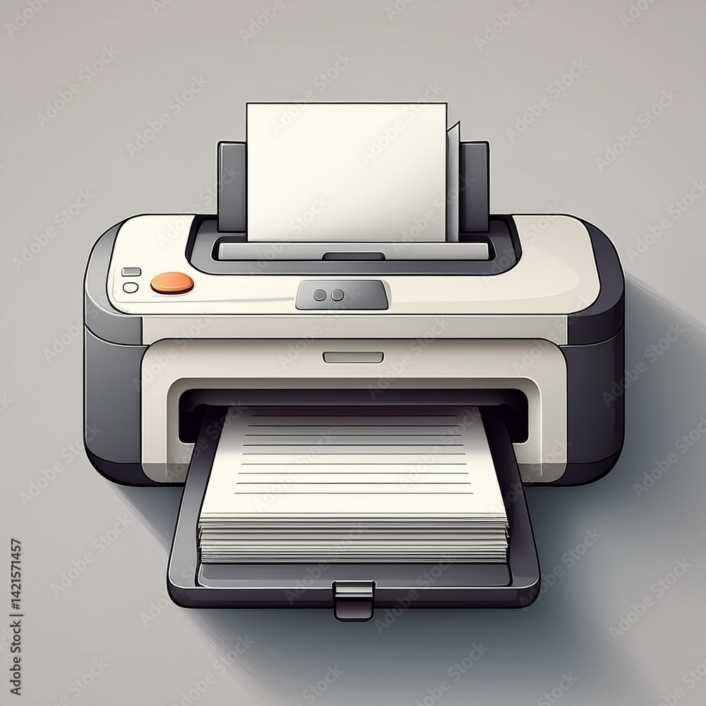 A modern printer with papers being printed out in a sleek design. A modern printer with papers being printed out in a sleek design.